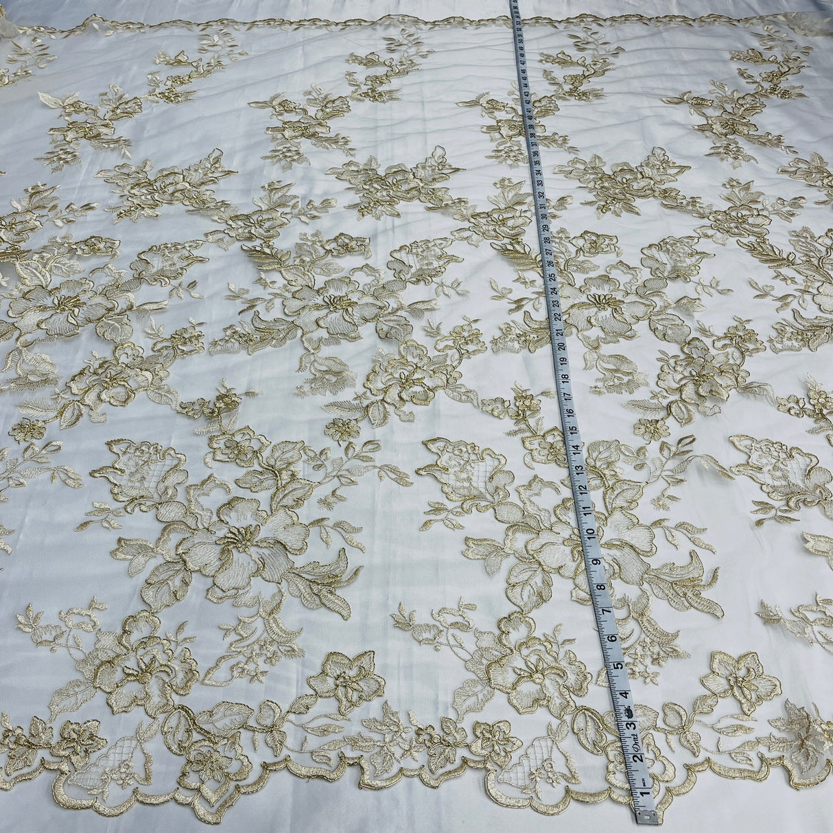 1 Yard Premium Corded Bridal Lace Fabric Embroidered on Polyester Net Mesh 53" Width