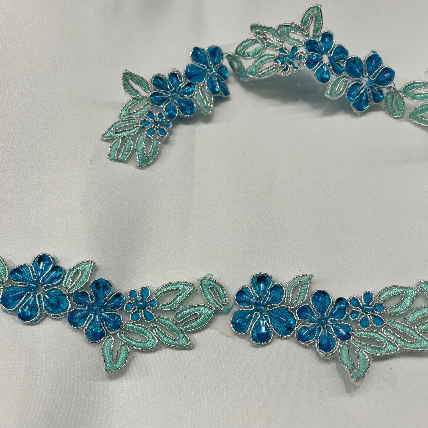 1 Yard Beautiful Beaded Corded Lace Trimming Embroidered Polyester Net Mesh for Dresses 1.5 Inch Width