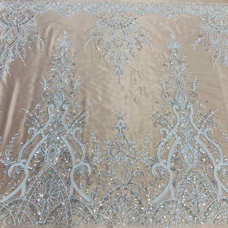 1 Yard Luxurious Beaded Lace Fabric Embroidered on Polyester Net Mesh 52" Wide Elegant Formalwear Material