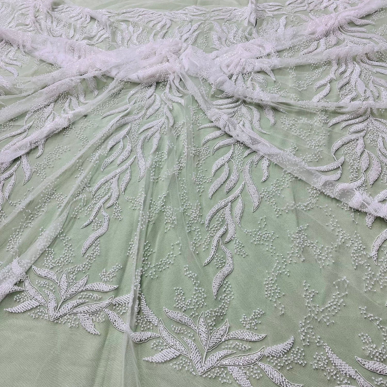 1 Yard Gold Beaded and Corded Bridal Lace Fabric Embroidered on 100 Percent Polyester Net Mesh 58 Inch Width