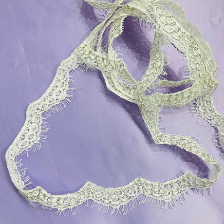 1 Yard Corded Eyelash Lace Trimming on Net Mesh | 1" Wide | Decorative Lace Trim for Bridal, Quinceañera & Formalwear