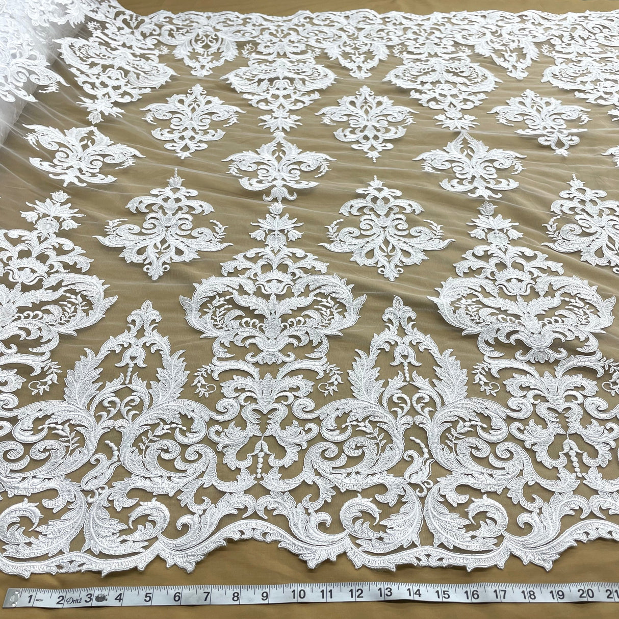 1 Yard Elegant Corded Bridal Lace Fabric Embroidered on Premium Polyester Mesh 54