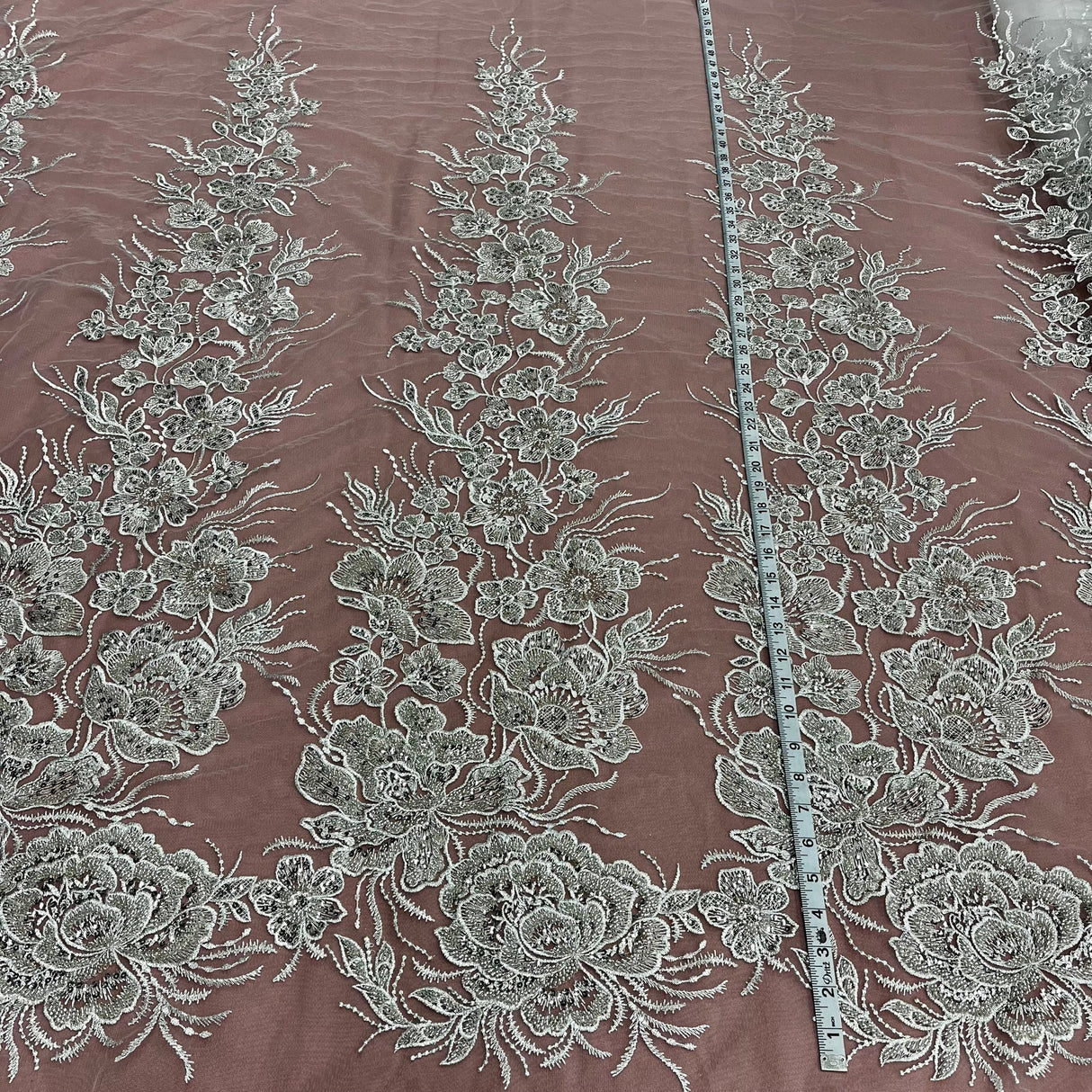 1 Yard Radiant Gold Beaded Lace Fabric Embroidered on Polyester Net Mesh 52 inch Width