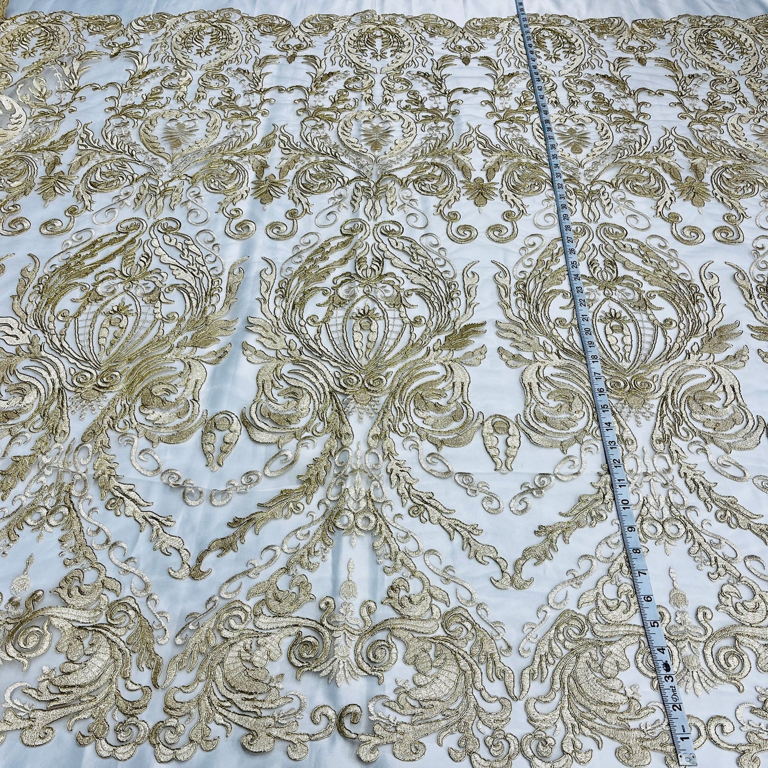1 Yard White Corded Bridal Lace Fabric, 48” Wide Embroidered Polyester Mesh