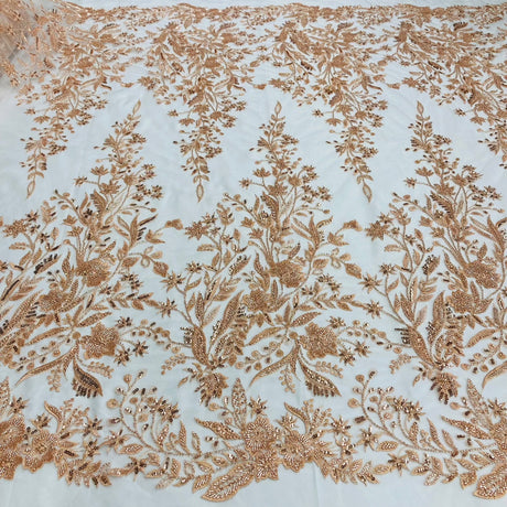 1 Yard Gold Beaded Lace Fabric Embroidered on 100 Percent Polyester Net Mesh 52 Inch Width
