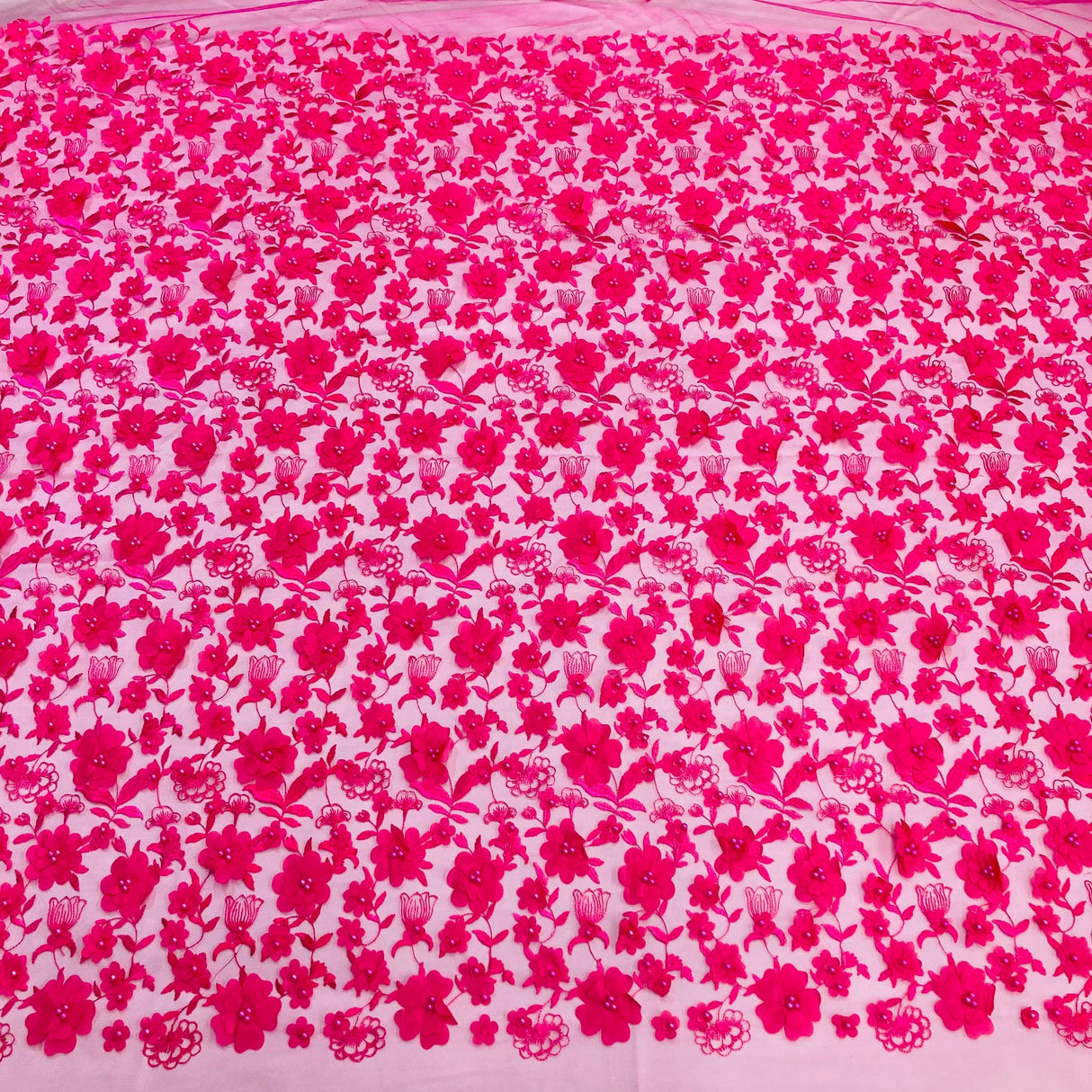 1 Yard Beaded 3D Floral Lace Fabric Embroidered Couture Mesh Dress 49" Width