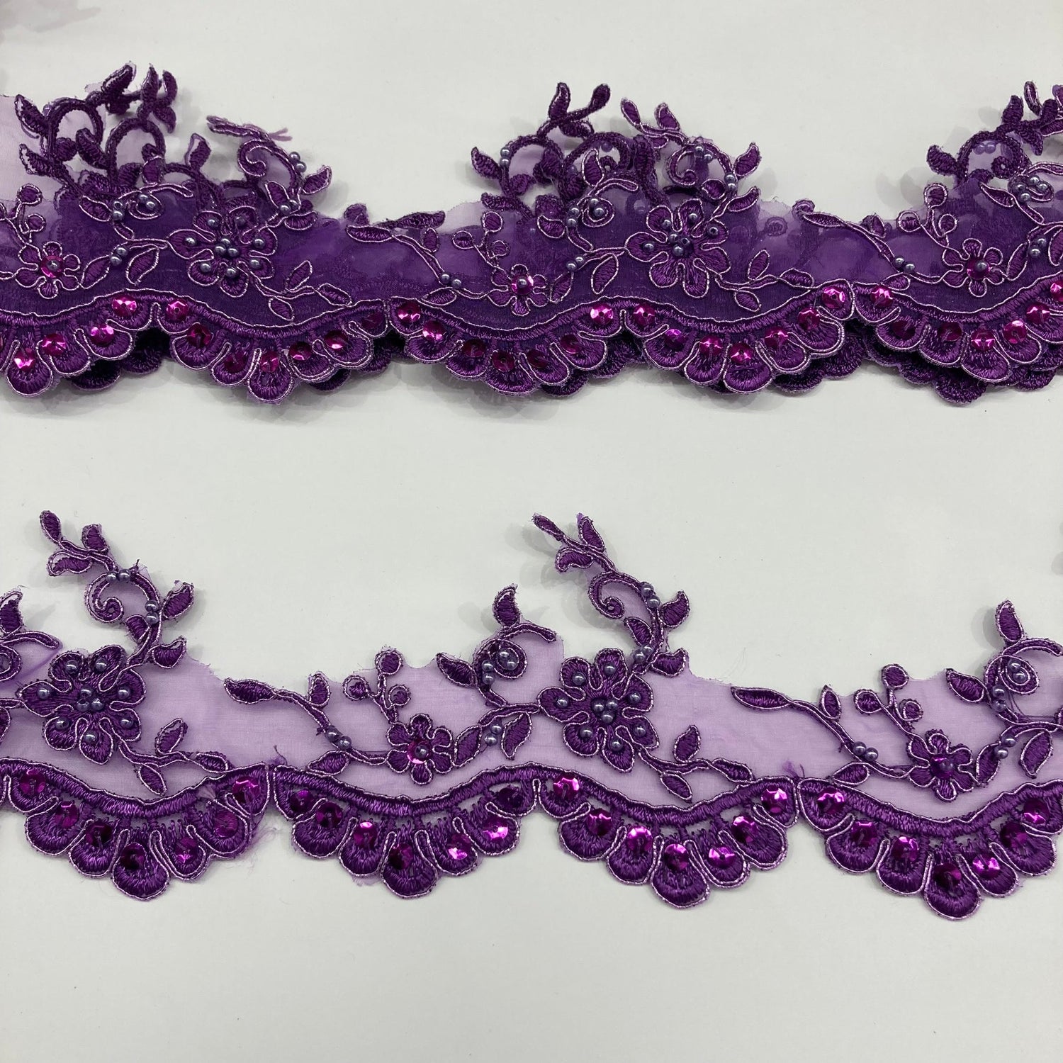 1 Yard Exquisite Beaded Corded Lace Trimming on Organza Net Mesh 3.25 Inch Width