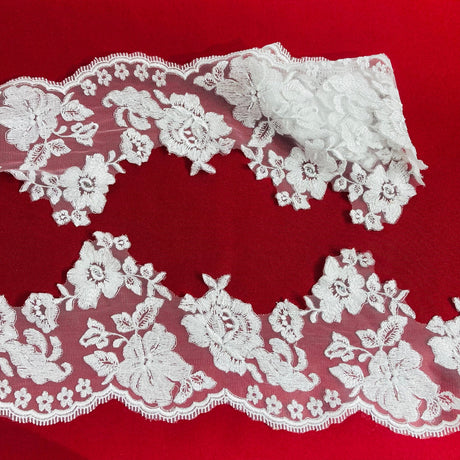 1 Yard Beaded Floral Lace Trim 6" Wide Embroidered on 100% Polyester Net Mesh