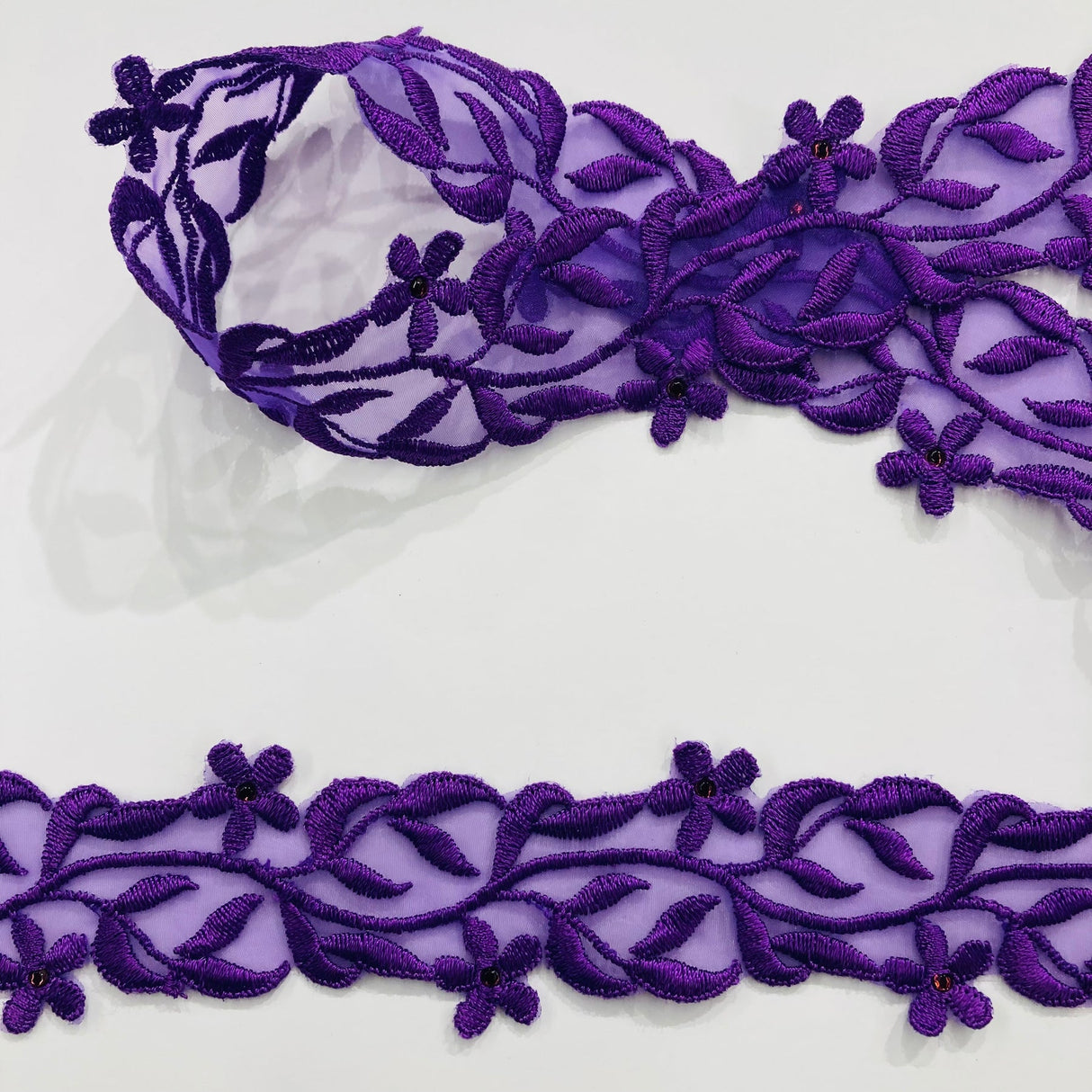 1 Yard Beaded Lace Trimming Embroidered on Organza | 2" Wide | Elegant Trim for Bridal & Formalwear