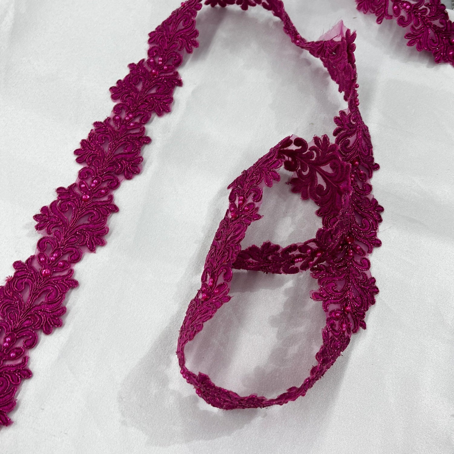 1 Yard Beaded & Corded Embroidered Lace Trim 2" Wide 100% Polyester Organza for Special Occasion Dresses