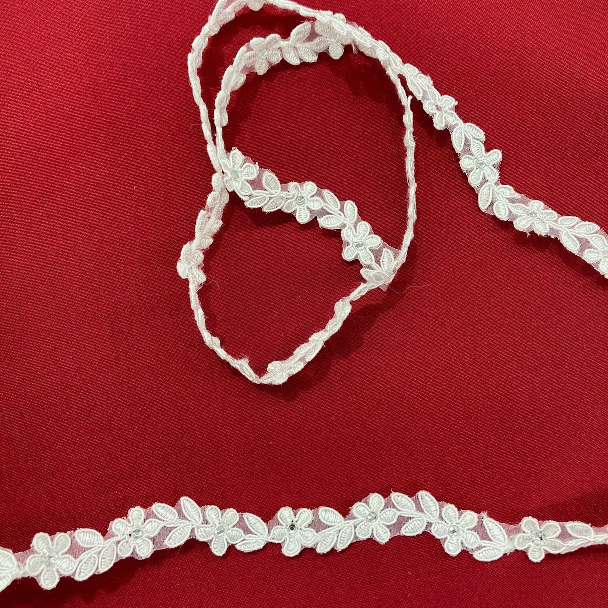 1 Yard Beaded Lace Trimming on Organza | 0.5" Wide | Decorative Beaded Trim for Bridal, Eveningwear & Dance Costumes