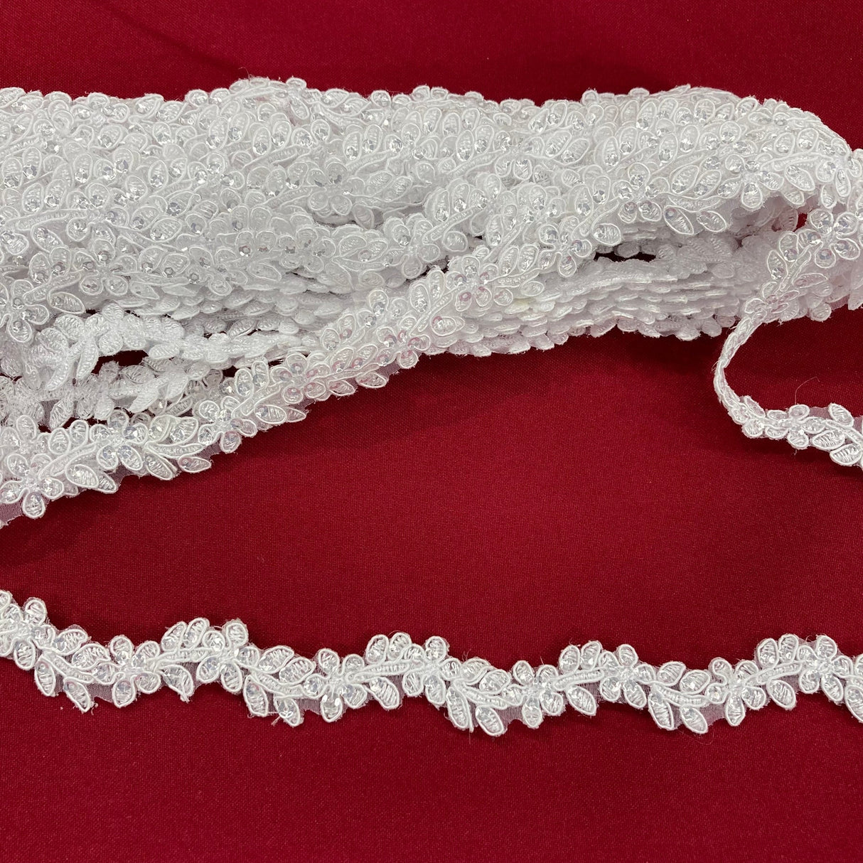 1 Yard Beaded & Corded Lace Trimming on Net Mesh | 1" Wide | Elegant Embroidered Trim for Bridal, Formal & Dancewear