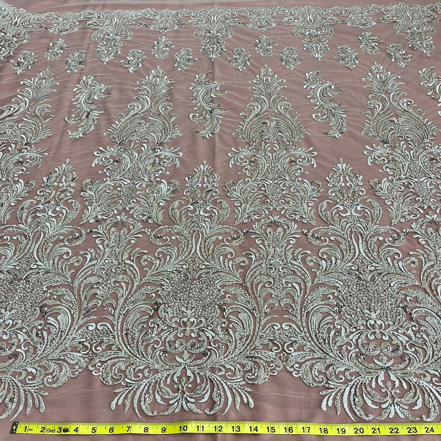 1 Yard Gold Beaded Lace Fabric Embroidered on 100% Polyester Net Mesh Couture 60 Inch Width