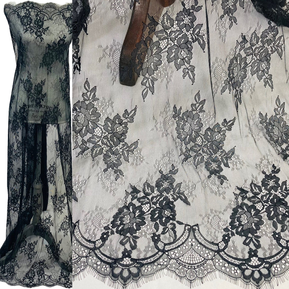 3 Yards Chantilly Eyelash Embroidered Lace 52″ Wide French Inspired Polyester Fabric for Bridal & Evening Wear