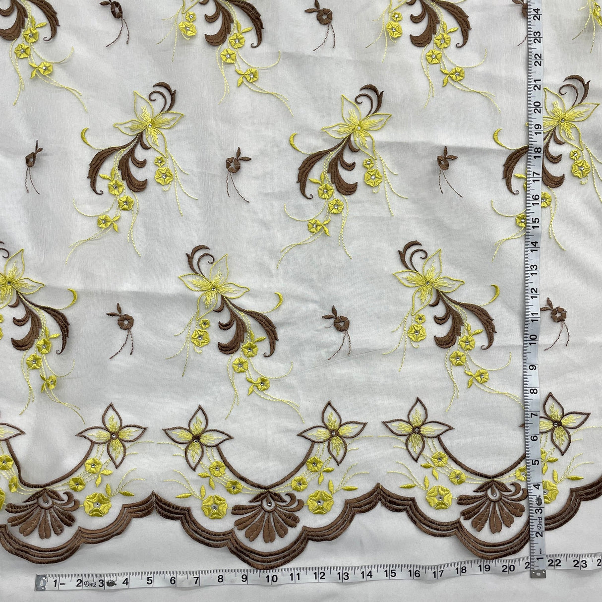 1 Yard Light Blue Beaded Lace Fabric Embroidered on Polyester Net Mesh Elegant 51 Inch Width