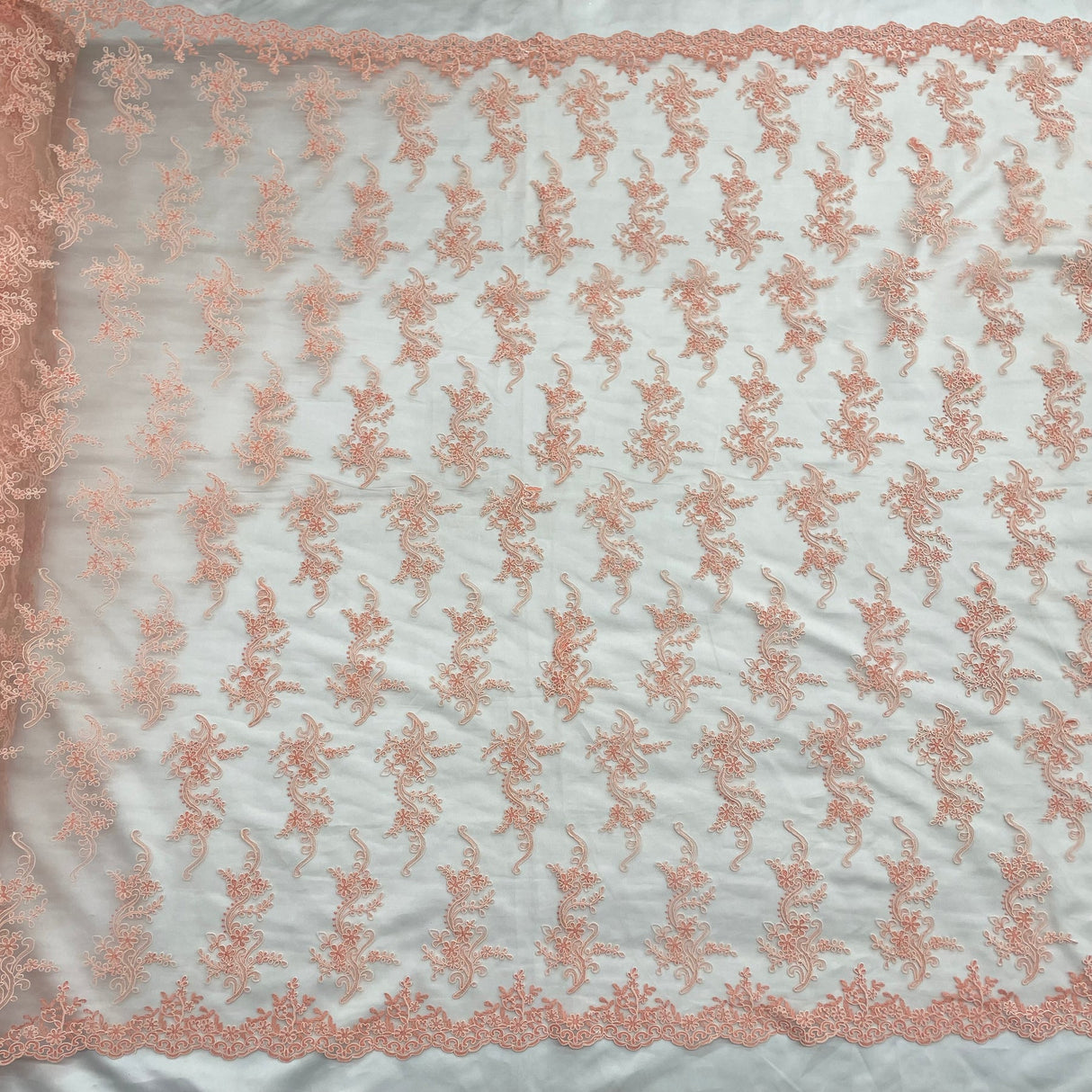 1 Yard Ivory with Silver Corded Bridal Lace Fabric Embroidered Polyester Net Mesh 54 Inch Width