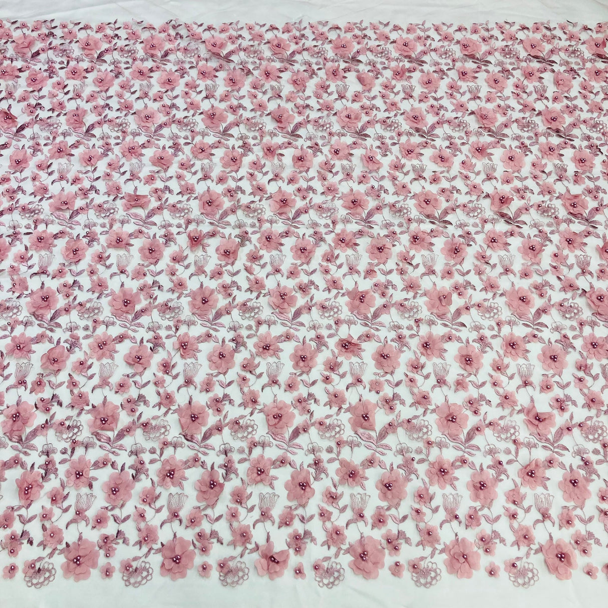 1 Yard Beaded 3D Floral Lace Fabric Embroidered Couture Mesh Dress 49" Width