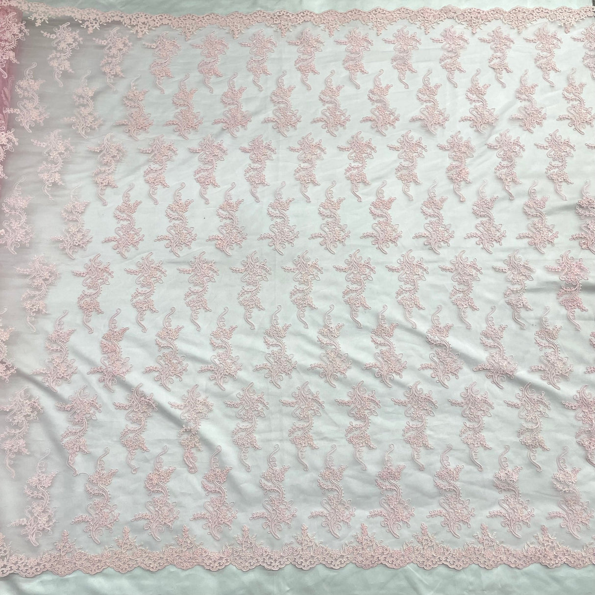 1 Yard Ivory with Silver Corded Bridal Lace Fabric Embroidered Polyester Net Mesh 54 Inch Width