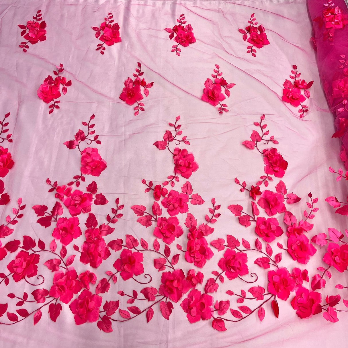 1 Yard 3D Floral Lace Fabric Embroidered Soft Tulle Net Mesh Wedding 50" Width