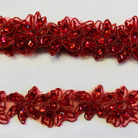 1 Yard Handmade Beaded and Corded Lace Trimming Embroidered on Polyester Net Mesh for Dresses 1.5 Inch Width