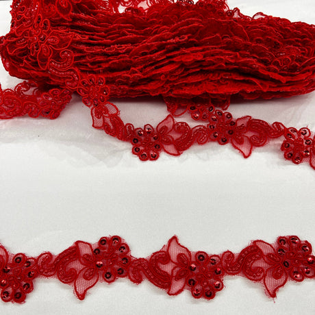 1 Yard Luxury Beaded and Corded Lace Trimming Embroidered on Fine Polyester Organza for Dresses 2 Inch Width