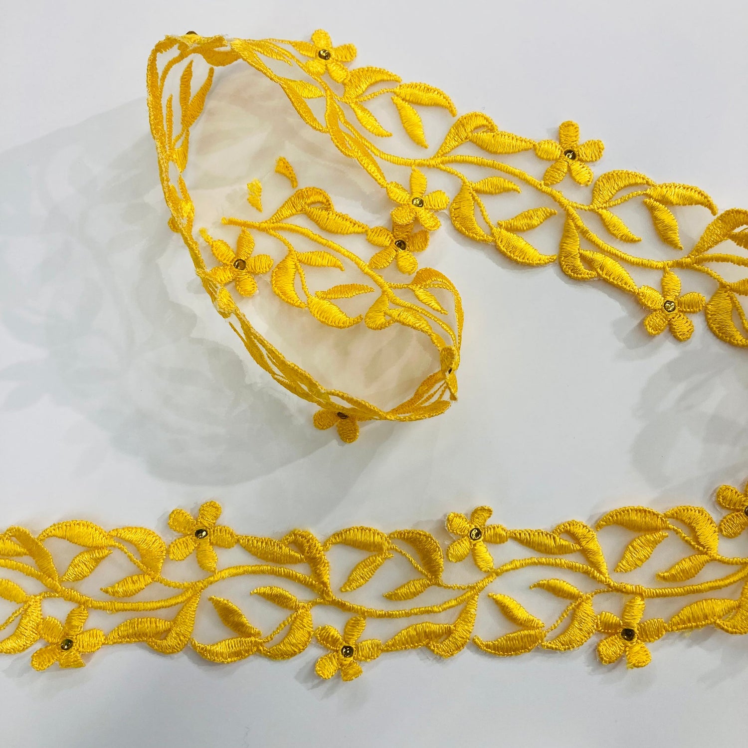 1 Yard Beaded Lace Trimming Embroidered on Organza | 2" Wide | Elegant Trim for Bridal & Formalwear