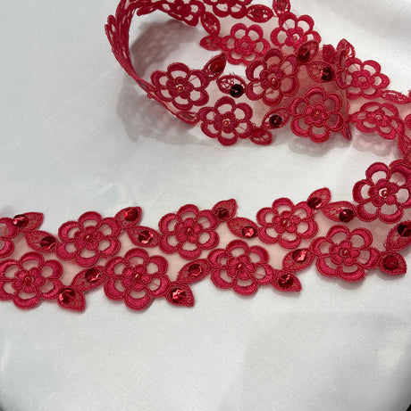 1 Yard Beaded & Corded Lace Trim 2.5" Wide Embroidered on 100% Polyester Organza