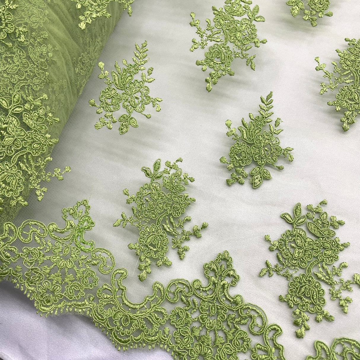 1 Yard Turquoise Corded Bridal Lace Fabric Embroidered Polyester Net Mesh 52 Inch Width