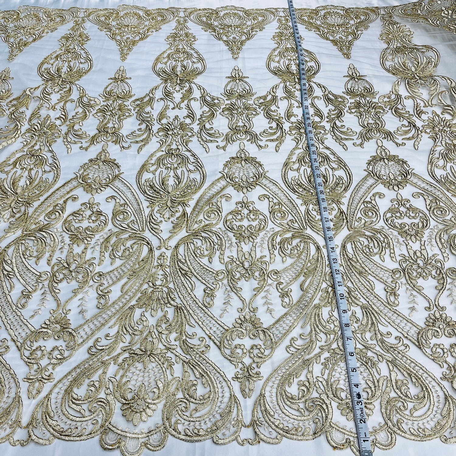 1 Yard Elegant Corded Bridal Lace Fabric Embroidered on Premium Polyester Mesh 54
