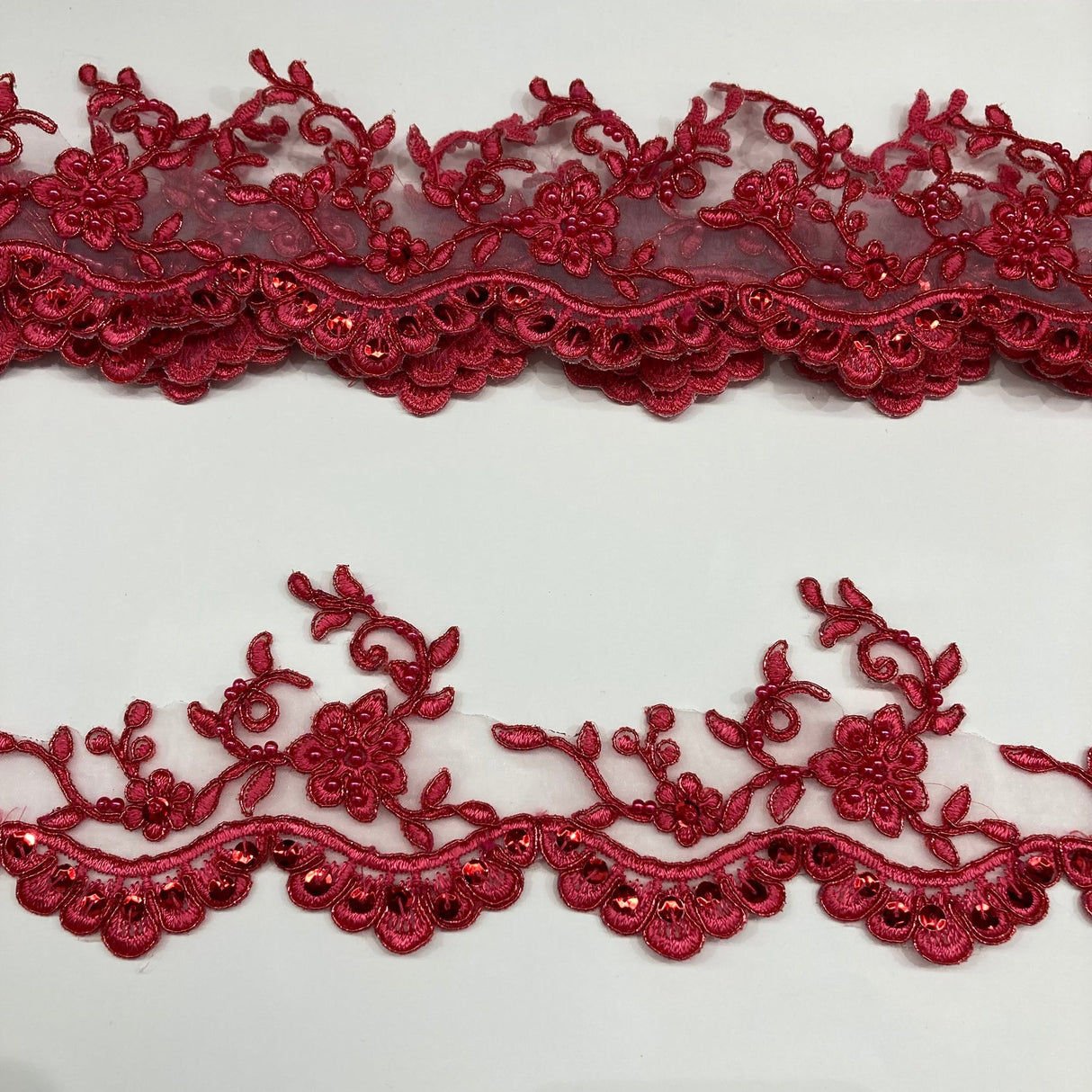 1 Yard Exquisite Beaded Corded Lace Trimming on Organza Net Mesh 3.25 Inch Width