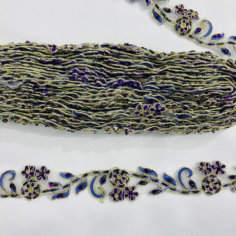 1 Yard Beaded & Corded Lace Trimming on Net Mesh | 1" Wide | Elegant Trim for Bridal, Formalwear & Dance Costumes