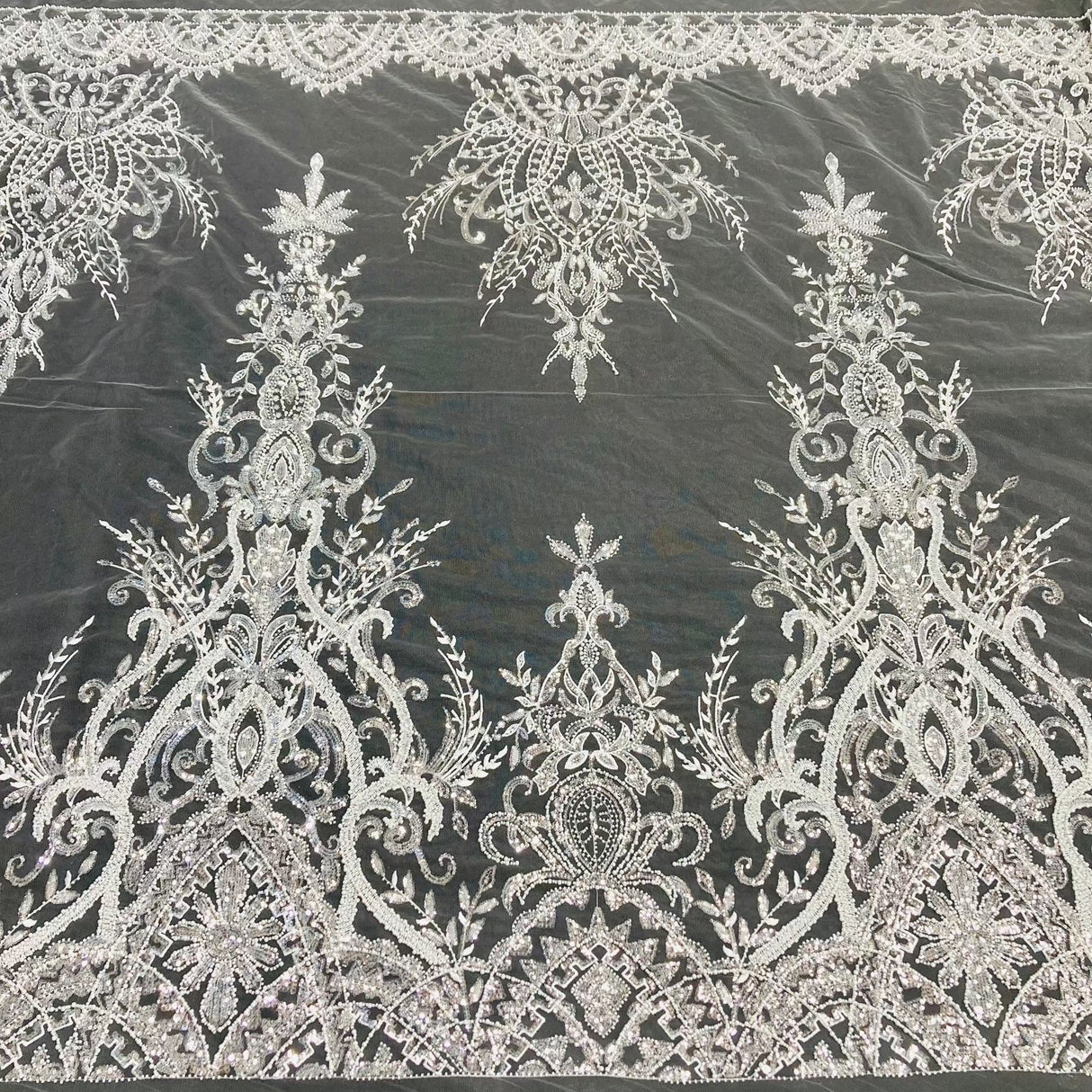 1 Yard Luxurious Beaded Lace Fabric Embroidered on Polyester Net Mesh 52" Wide Elegant Formalwear Material