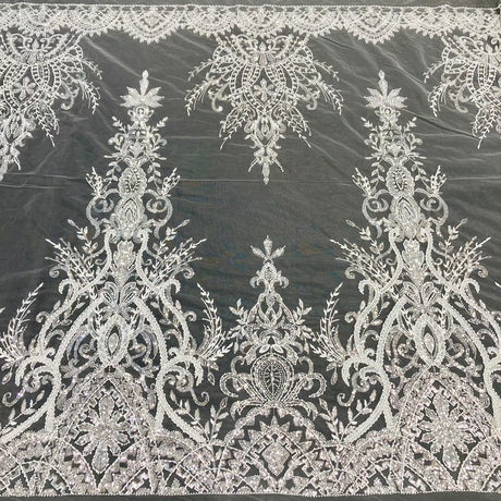 1 Yard Luxurious Beaded Lace Fabric Embroidered on Polyester Net Mesh 52" Wide Elegant Formalwear Material