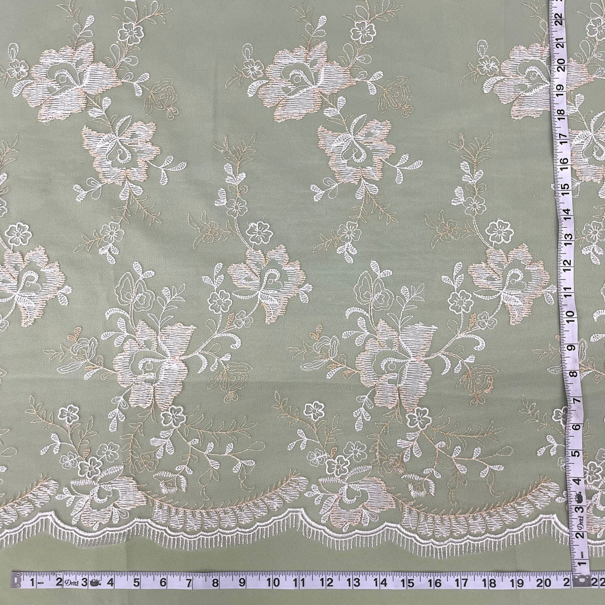 1 Yard Orange Beige Embroidered Lace Fabric on Polyester Net Mesh Elegant 51 Inch Width