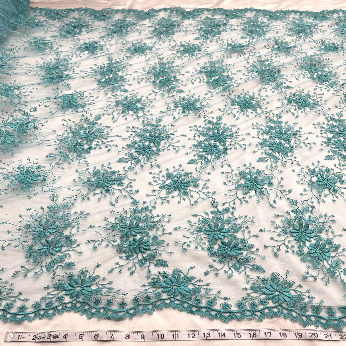 1 Yard Ivory Floral Lace Fabric Embroidered Polyester Net Mesh 52 Inch Width