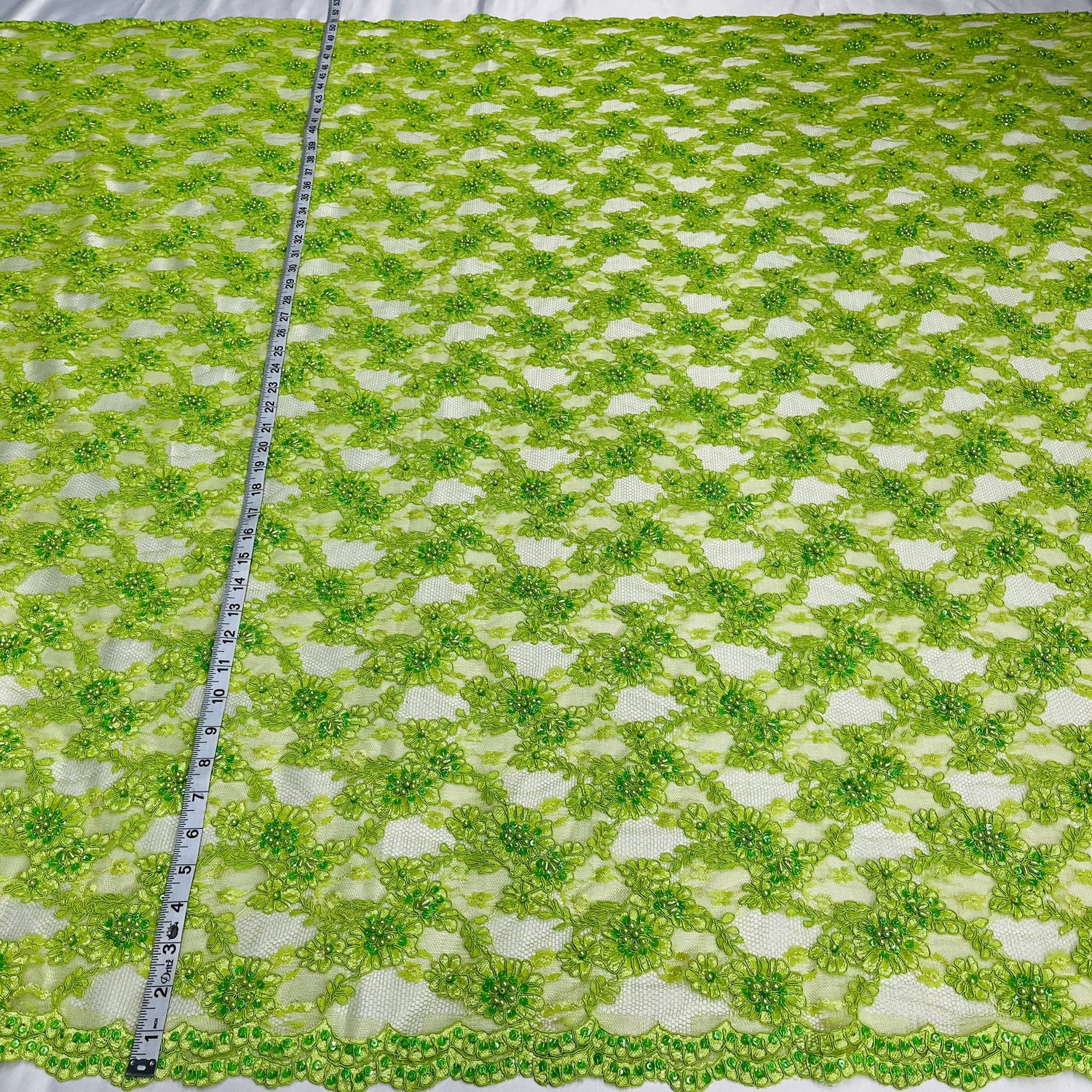 1 Yard Opulent Beaded Corded Lace Fabric Embroidered on Premium Polyester Mesh 56