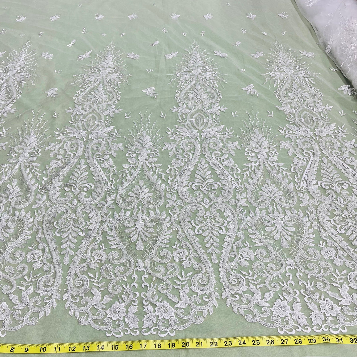 1 Yard Beaded Lace Fabric Embroidered on Polyester Net Mesh 54" Wide, Elegant Bridal & Dressmaking Fabric