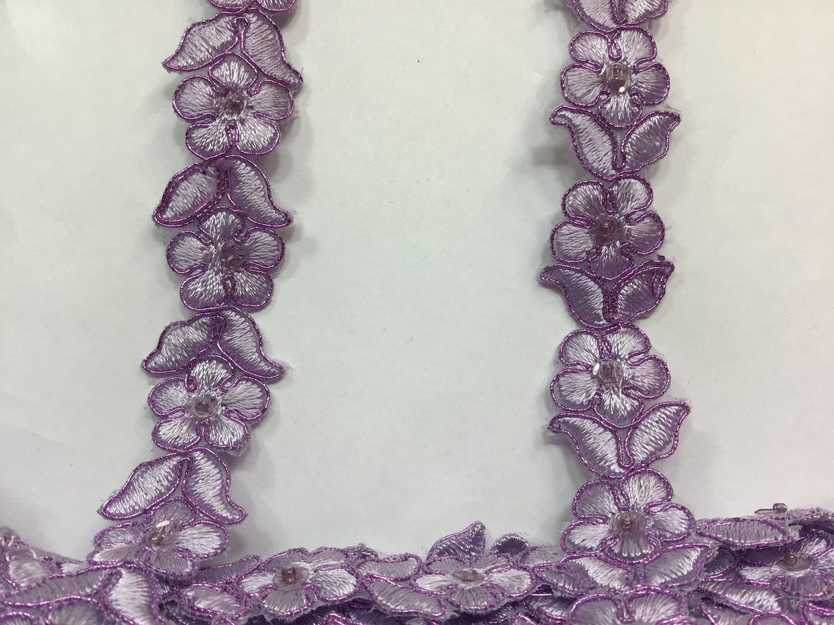 1 Yard Beaded & Corded Lace Trimming on Organza | 3/4" Wide | Decorative Couture Trim for Bridal, Quinceañera & Formalwear