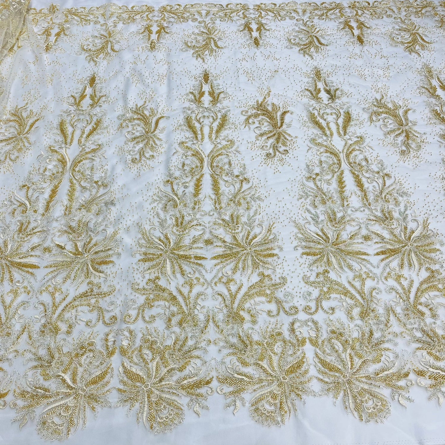 1 Yard Beaded Lace Fabric Embroidered with Fuzzy Thread on Polyester Net Mesh 53" Wide, Lace USA