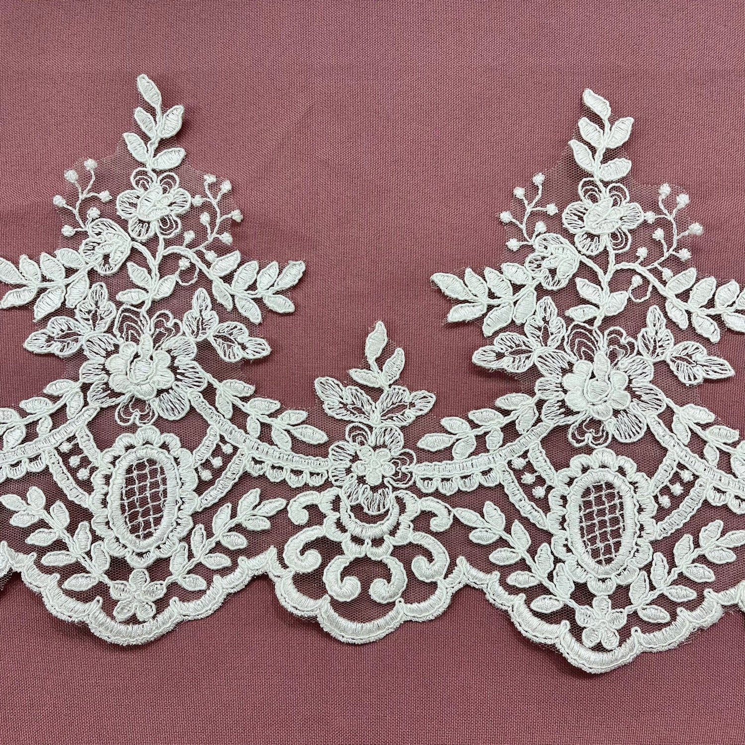 1 Yard Elegant Corded Lace Trimming Embroidered on 100% Polyester Net Mesh for Bridal and Evening Dresses 8 Inch Width