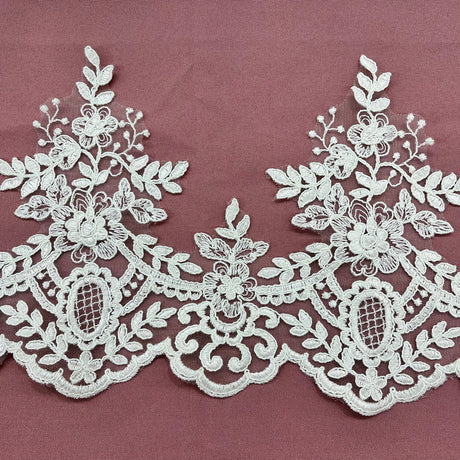 1 Yard Elegant Corded Lace Trimming Embroidered on 100% Polyester Net Mesh for Bridal and Evening Dresses 8 Inch Width