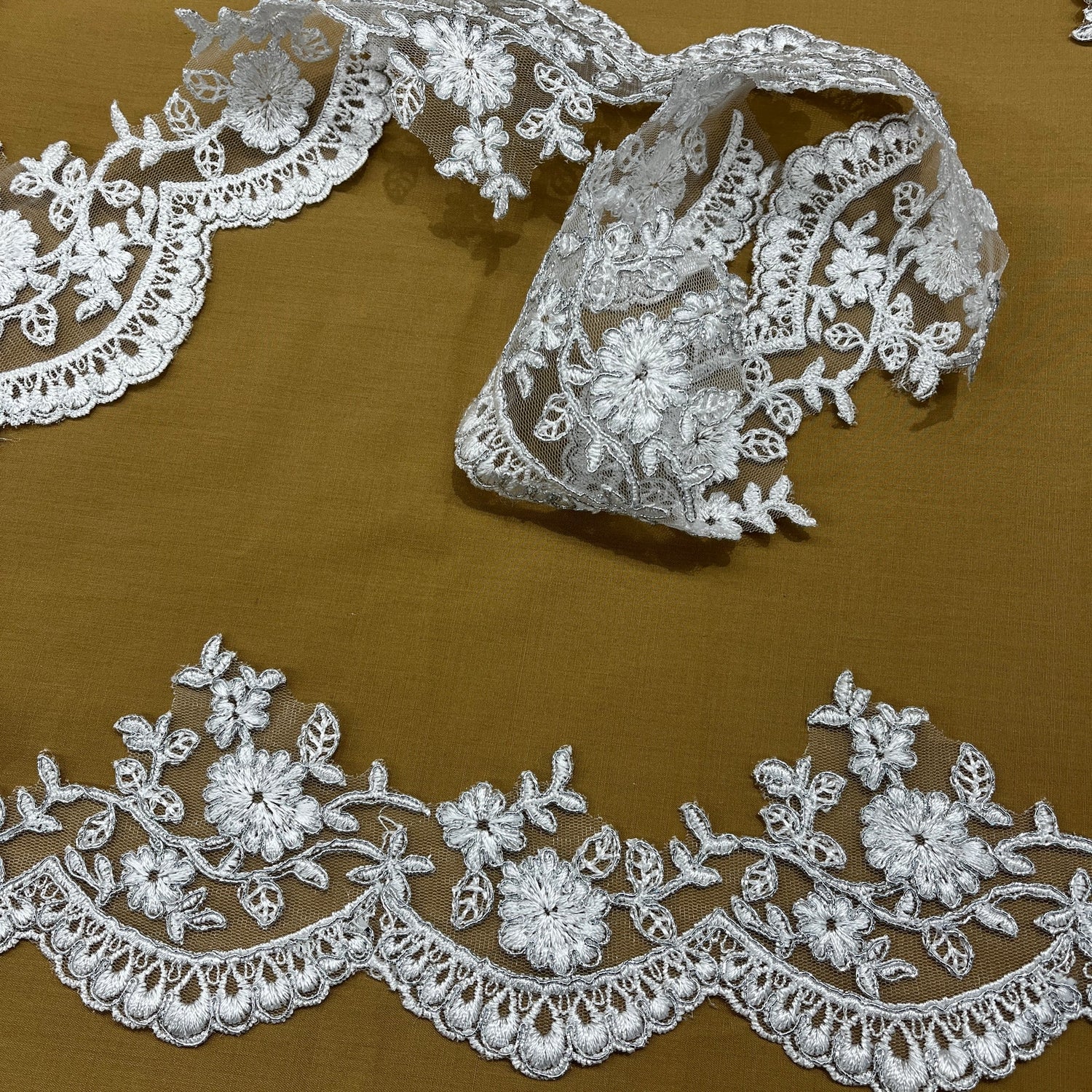 1 Yard Couture Corded Lace Trimming on Net Mesh for Dresses 3.75 Inch Width
