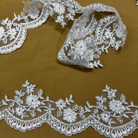 1 Yard Couture Corded Lace Trimming on Net Mesh for Dresses 3.75 Inch Width
