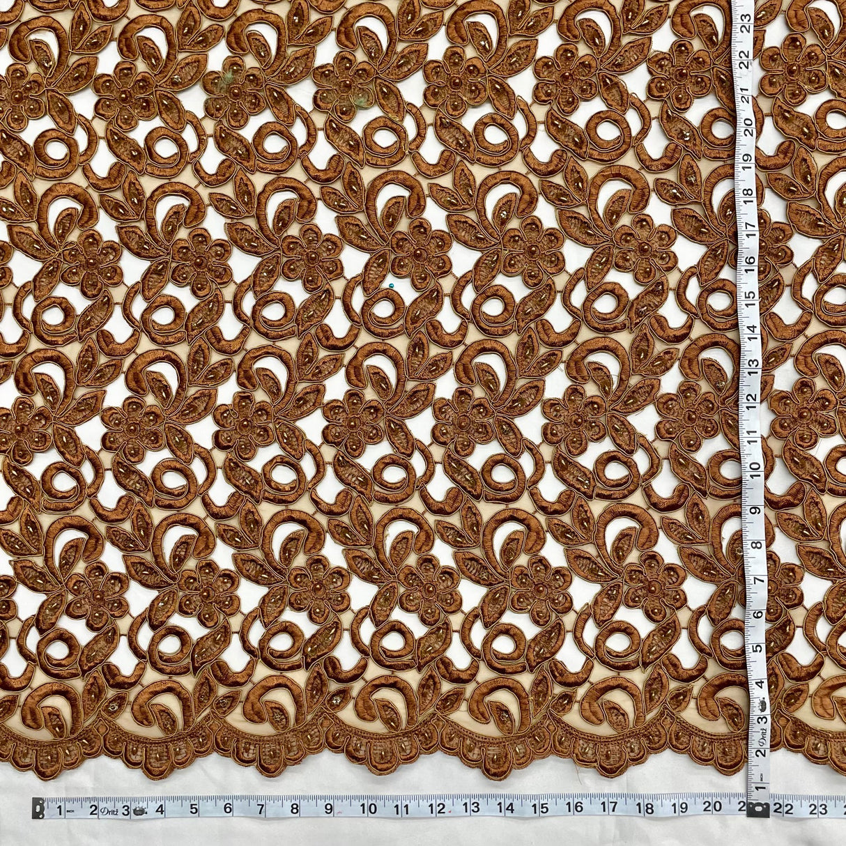 1 Yard Royal Beaded Corded Bridal Lace Fabric Embroidered on Premium Polyester Mesh 52
