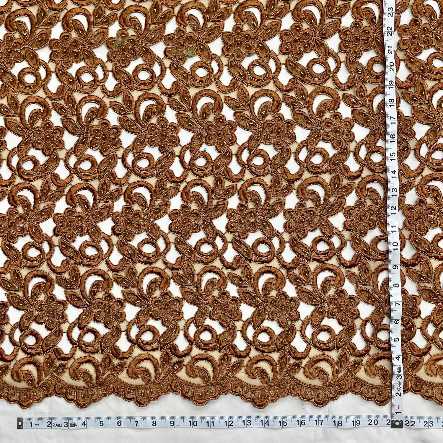 1 Yard Royal Beaded Corded Bridal Lace Fabric Embroidered on Premium Polyester Mesh 52