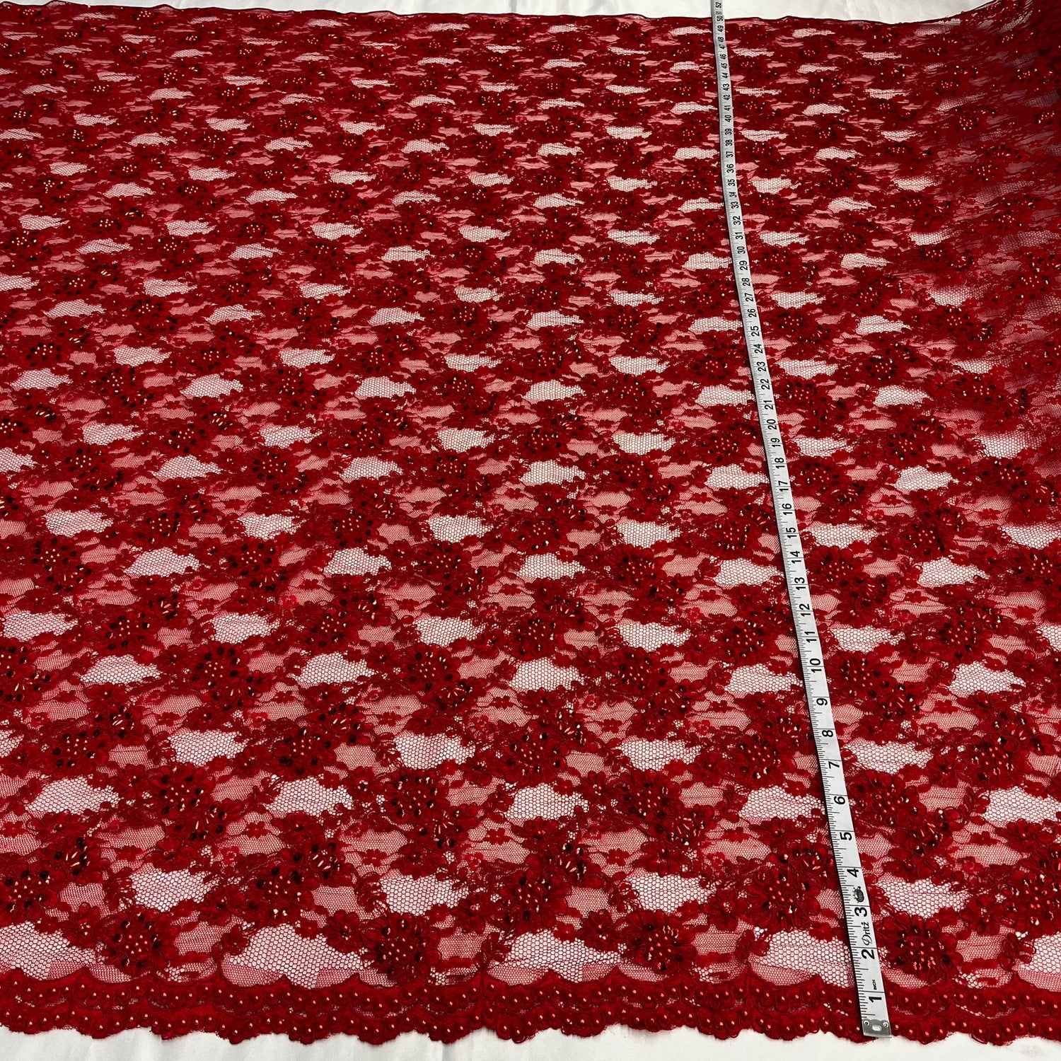 1 Yard Opulent Beaded Corded Lace Fabric Embroidered on Premium Polyester Mesh 56