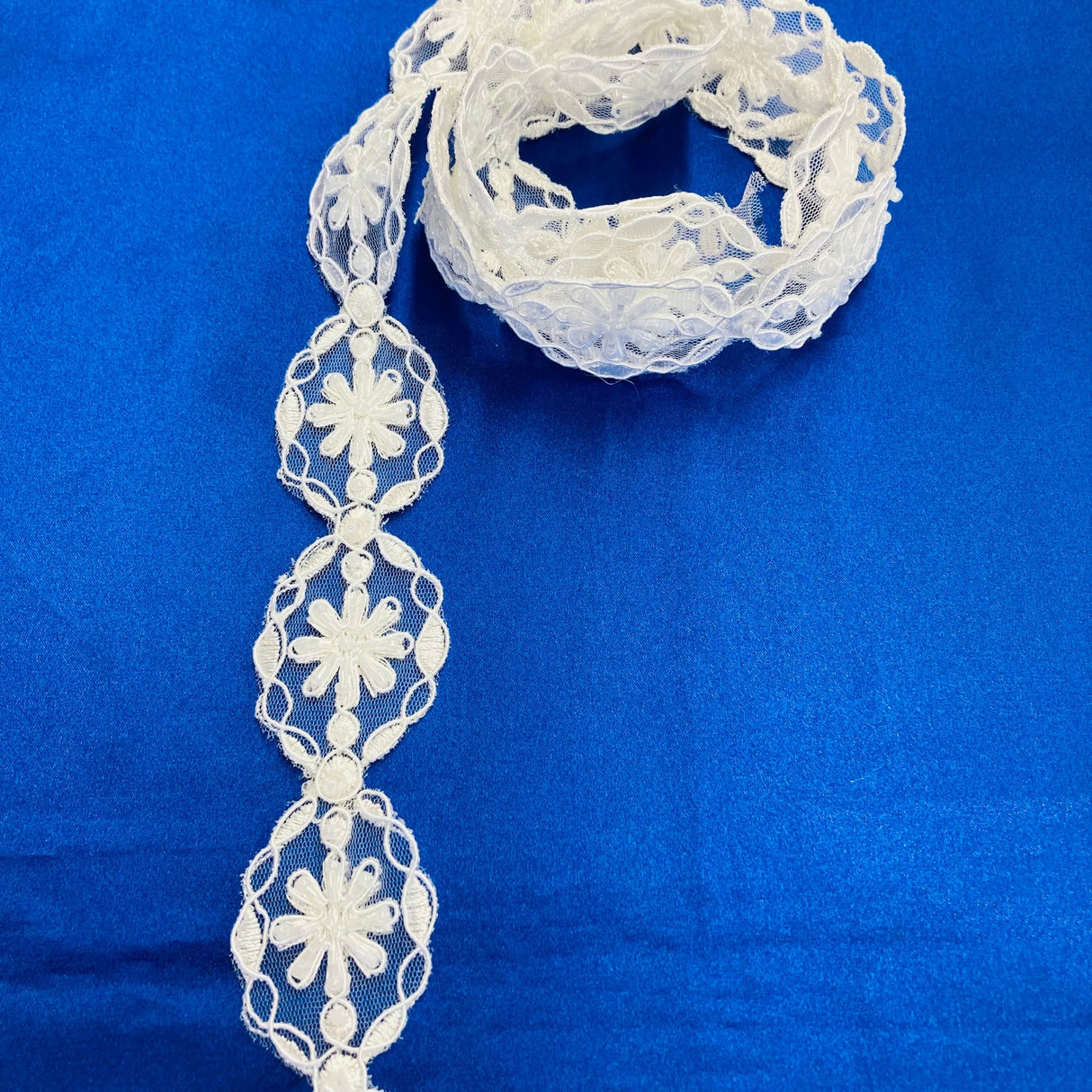 1 Yard Luxury Beaded and Corded Lace Trimming Embroidered on Polyester Net Mesh for Dresses 1.5 Inch Width