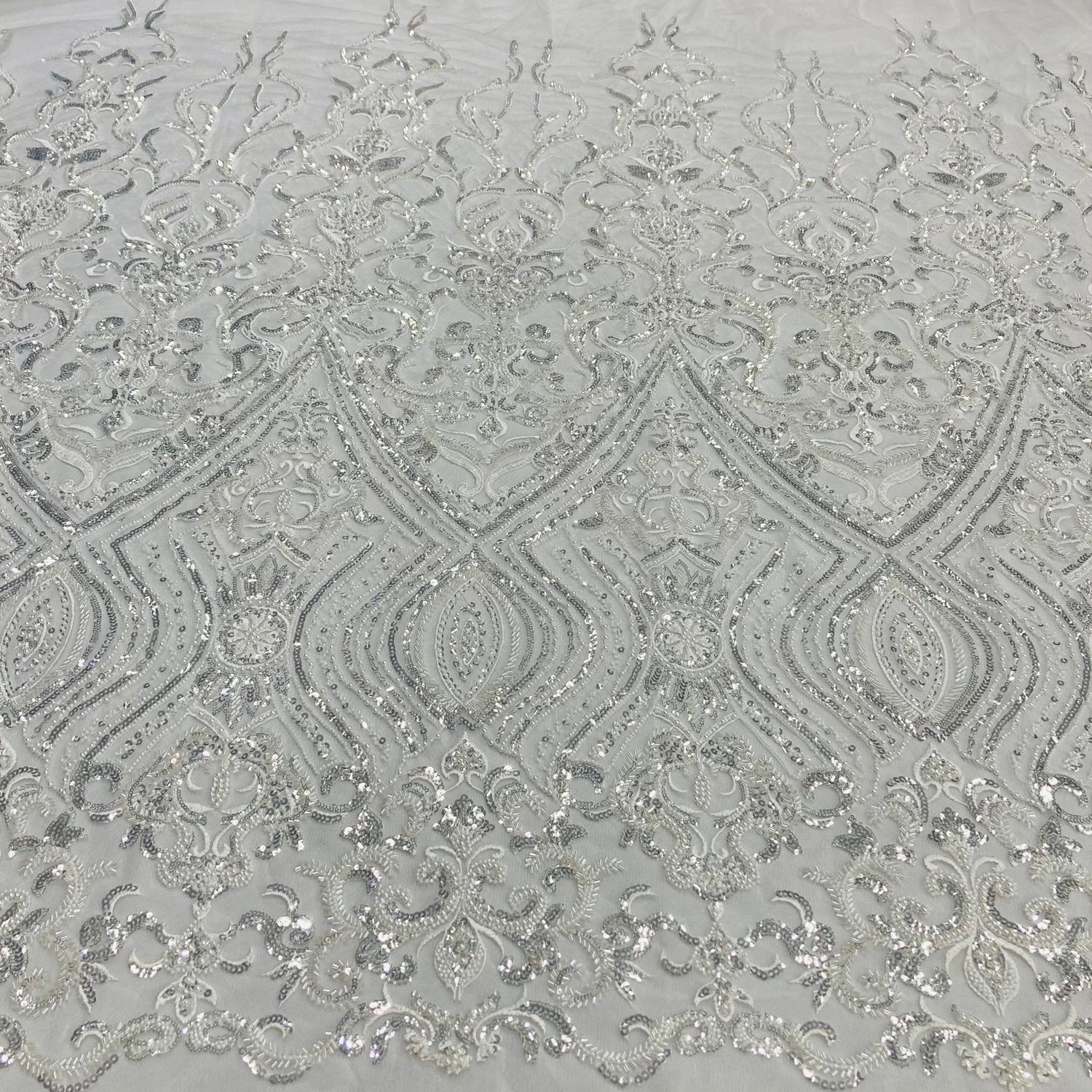 1 Yard Gold Beaded Lace Fabric Embroidered on Polyester Net Mesh 52 Inch Width