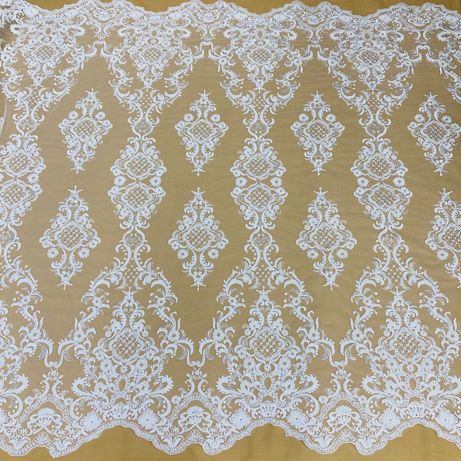 1 Yard Luxurious Beaded Lace Fabric Embroidered on Premium Polyester Mesh 53