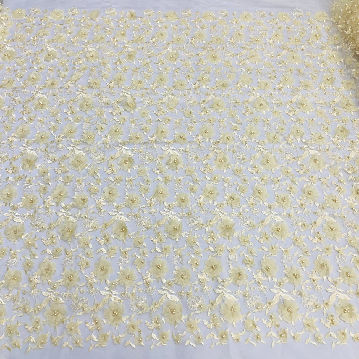 1 Yard Beaded 3D Floral Lace Fabric Embroidered Couture Mesh Dress 49" Width